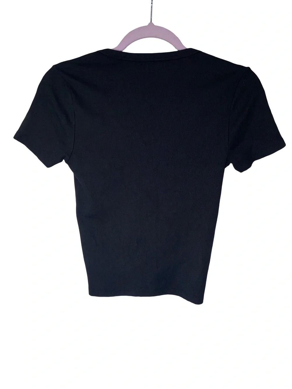 Good American‎ Black Ribbed V-Neck Short Sleeve Henley Top Cardigan